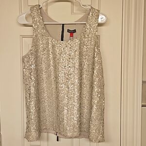 NWT Vince Camuto Polished Rocker Sequin tank in Light Cream size Sm, back Zip
